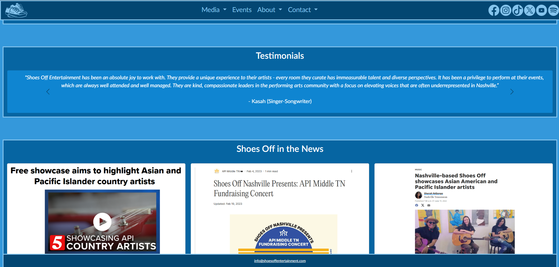 Shoes Off Entertainment website layout